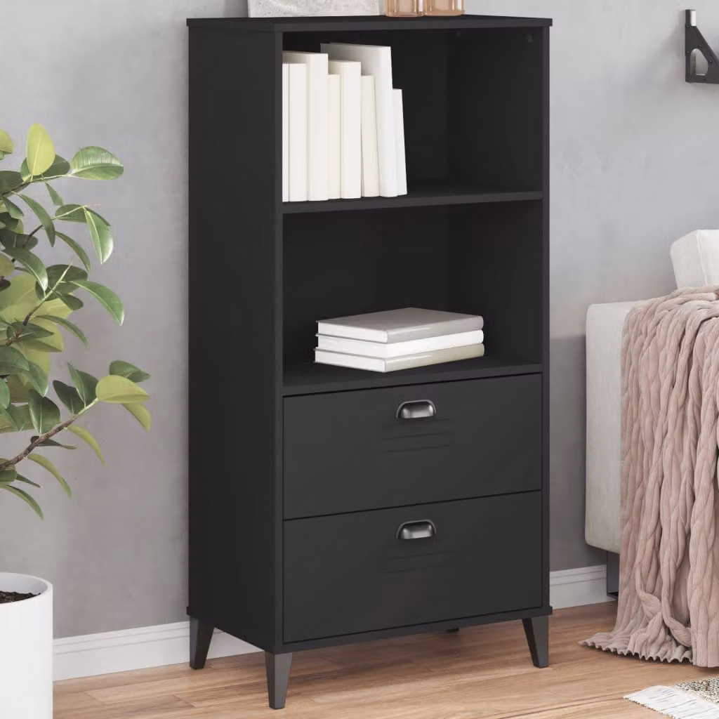 Libreria vidaXL VIKEN Nera in Legno Multistrato e MDF, Stile Industriale, L 60 cm, P 35 cm, H 123 cm