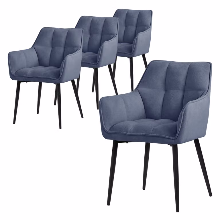 ML-Design 4x sedia da pranzo in tessuto spugna, blu, con seduta imbottita di spessore