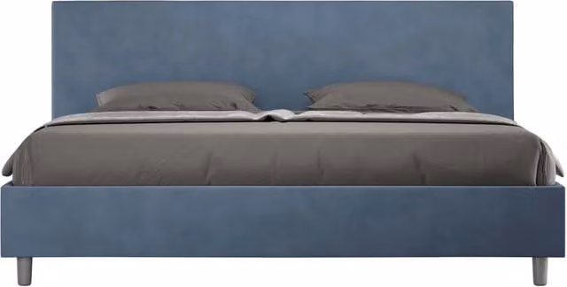 BS COM Letto matrimoniale king size senza rete imbottito 190x190 microfibra blu