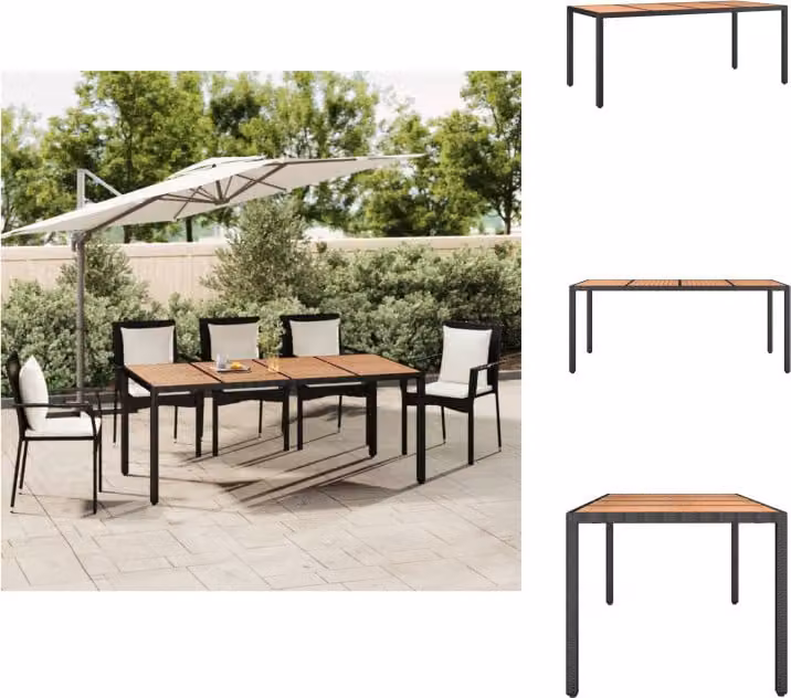 vidaXL Tavolo da giardino con piano in legno in poly rattan nero e legno di acacia - Tavoli da giardino