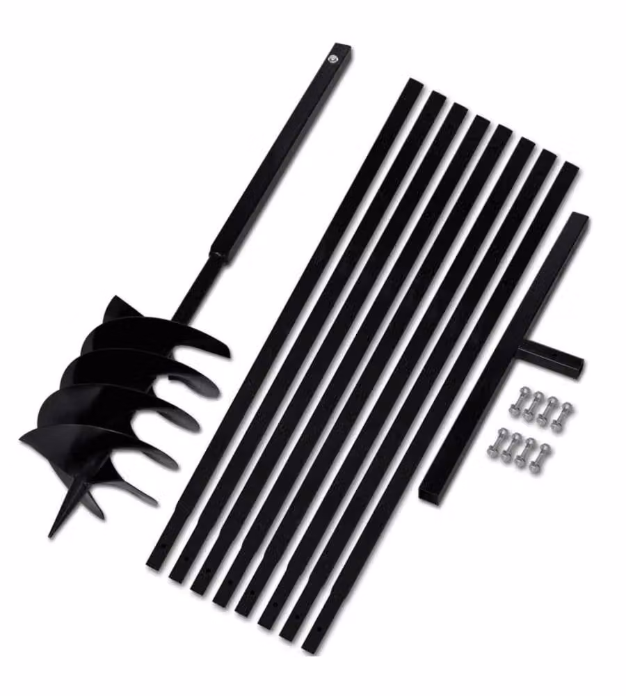 vidaXL Trapano da terra manuale in acciaio con manico da 200 mm e tubo di prolunga da 9 m, colore nero – 2