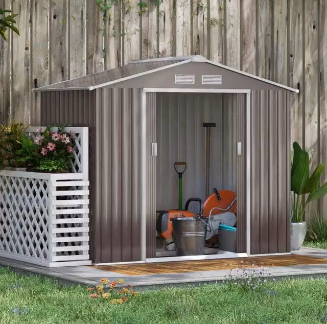 Casetta da giardino in acciaio con doppia porta scorrevole e ventilazione; 213x130x185 cm; grigio