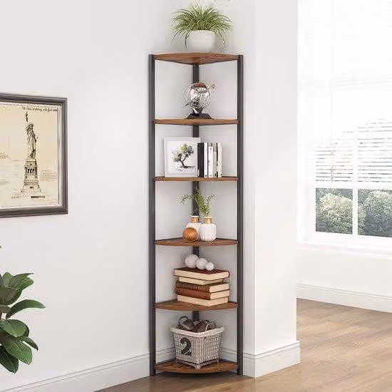 Ibenzoa® - Scaffale a parete, salvaspazio, 6 ripiani, design industriale | 34 x 34 x 165 cm, realizzato in pannello di legno massiccio e struttura in metallo, capacità di carico: 15 kg per ripiano
