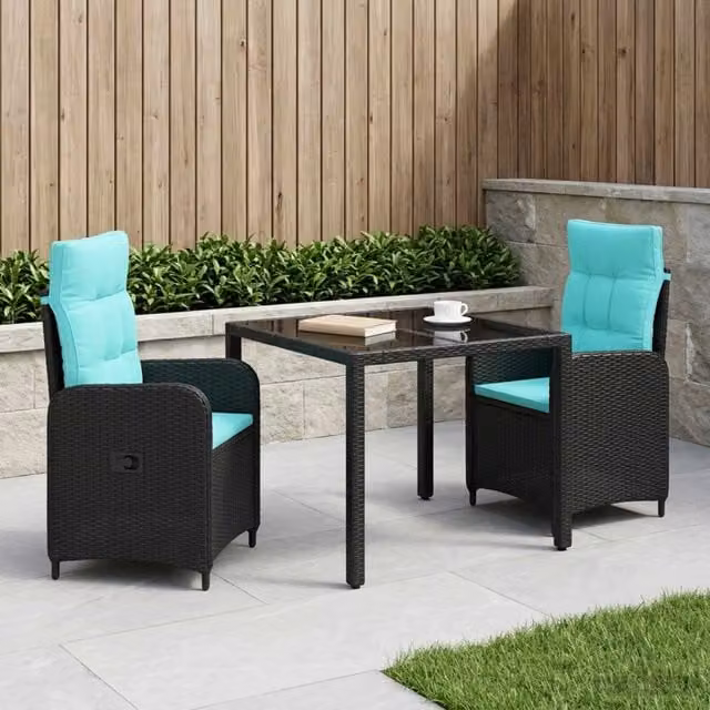 Set da pranzo per esterni moderno vidaXL in polyrattan nero con tavolo rettangolare in vetro – 1