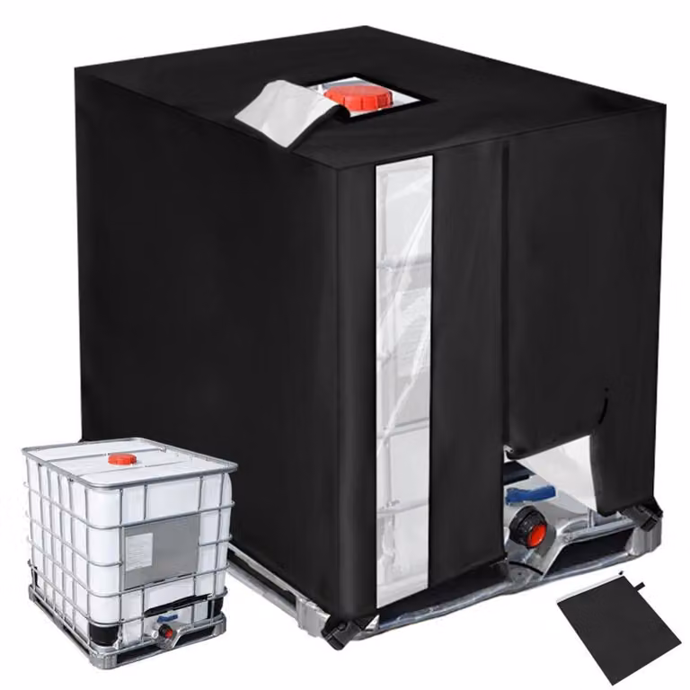 Copertura per serbatoio IBC da 1000 litri, con cerniera, finestra trasparente, coulisse, realizzata in tessuto Oxford 210D, con protezione UV, dimensioni 120x100x116 cm, colore nero