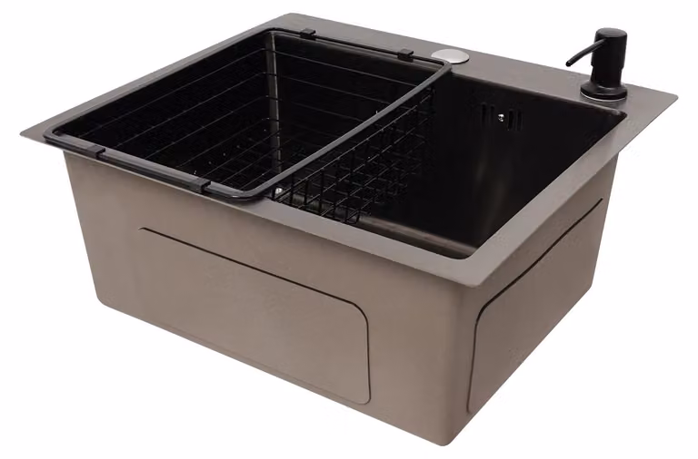 Lavello da cucina, design a vasca singola, acciaio inox resistente, nero