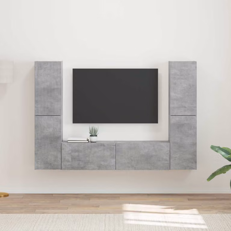 Set mobile TV moderno vidaXL da 6 pezzi in legno e grigio opaco con illuminazione integrata