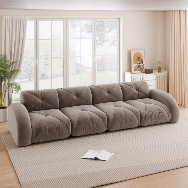 Divano modulare Mivray a 4 posti in tessuto beige o grigio con imbottitura in schiuma ad alta densità