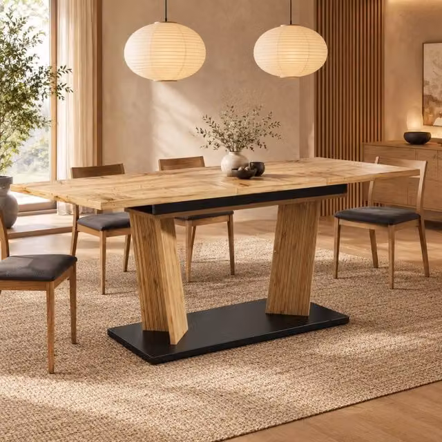 Tavolo da pranzo allungabile 120-160x80x76 cm in MDF e metallo; rovere