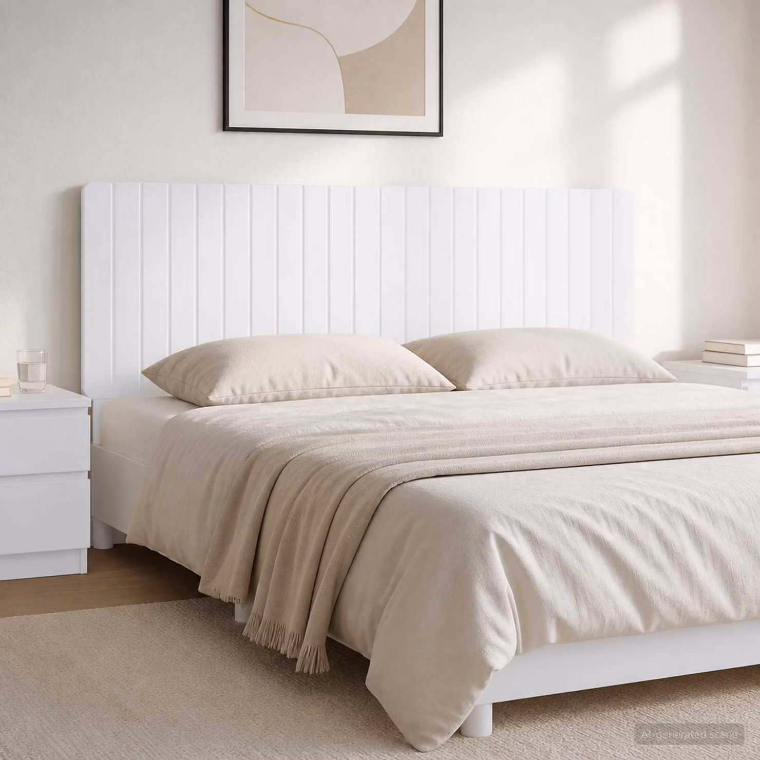 Testiera da muro vidaXL ZWOLLE in legno ingegnerizzato bianco lucido con ripiano integrato L: 140 cm, H: 50 cm, P: 12,2 cm