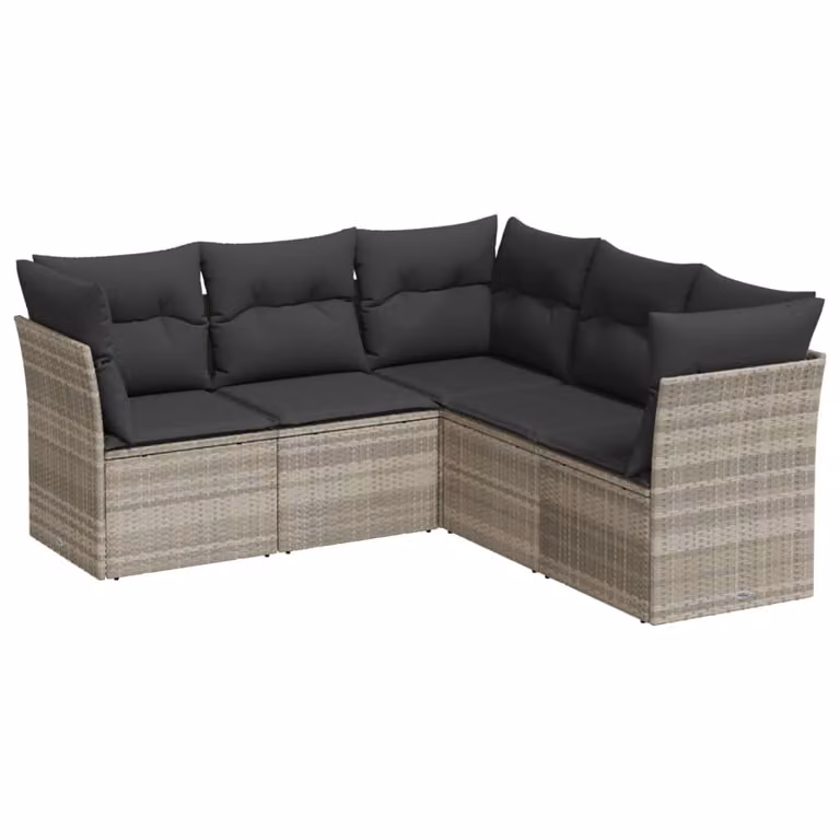 Set Divano da Giardino 5pz con Cuscini Grigio Chiaro Polyrattan