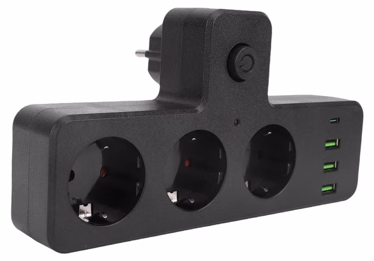 Prolunga con prese multiple - 3 prese di corrente AC, 3 porte USB e 1 porta di tipo C - Modello Spacnanaouck86vyf3