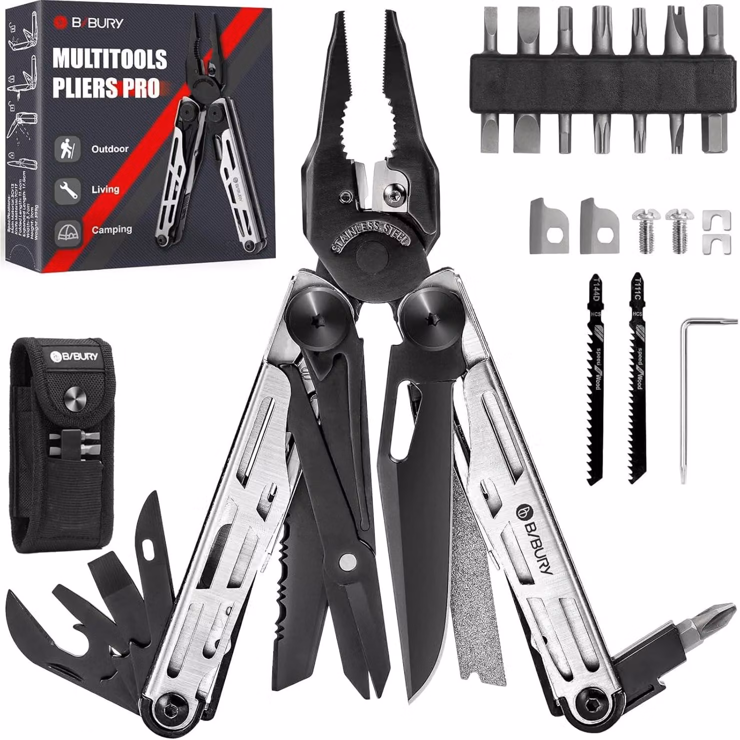 Pinza multifunzione - 32 funzioni - Con custodia in nylon - Acciaio inox