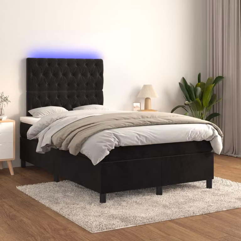 vidaXL Letto Ibrido con Materasso e Illuminazione LED in Velluto Nero L: 120 cm, P: 200 cm