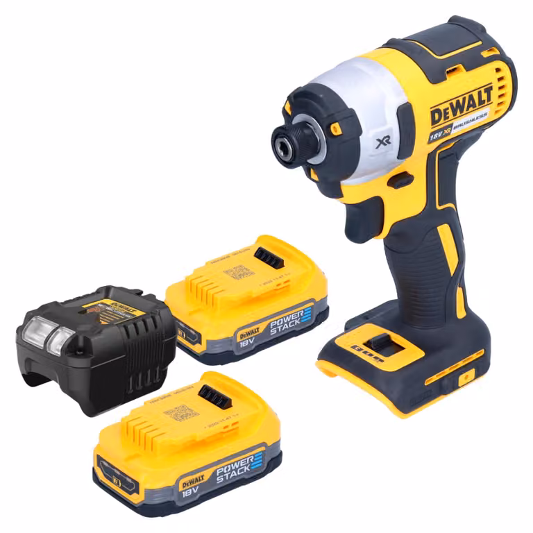 Avvitatore a impulsi a batteria DeWalt DCF 887 E2 18 V 205 Nm 1/4" senza spazzole + 2x batteria Powerstack 1,7 Ah + caricatore