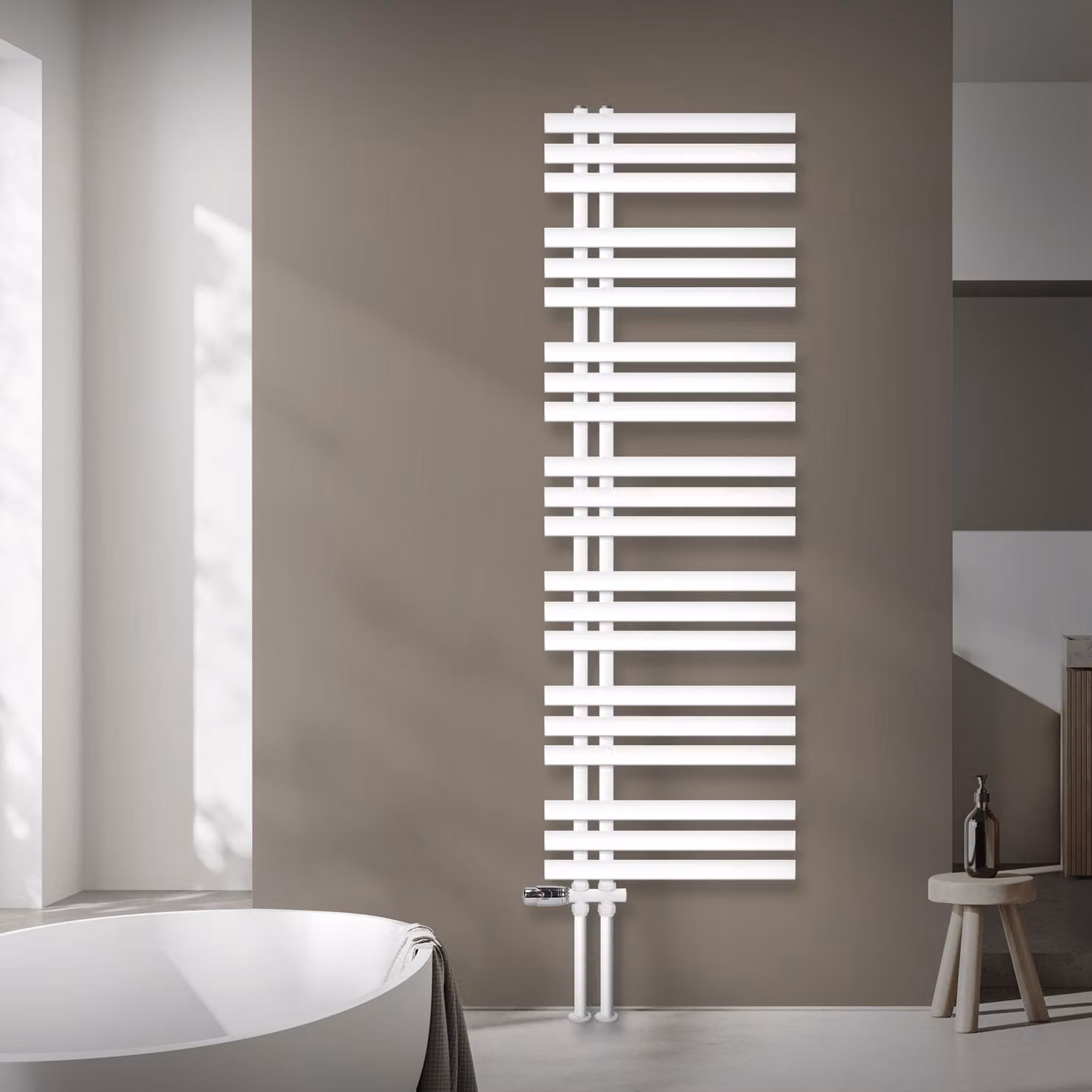 Radiatore da bagno LuxeBath Design, 500x1600 mm, bianco, set di collegamento termostatico a pavimento, senza elemento riscaldante