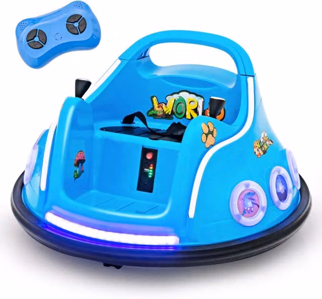 Autoscontro elettrico per bambini 12V, Macchina girevole a 360¡ã telecomando luci musica connessione wireless Azzurro-Macchinine giocattoli