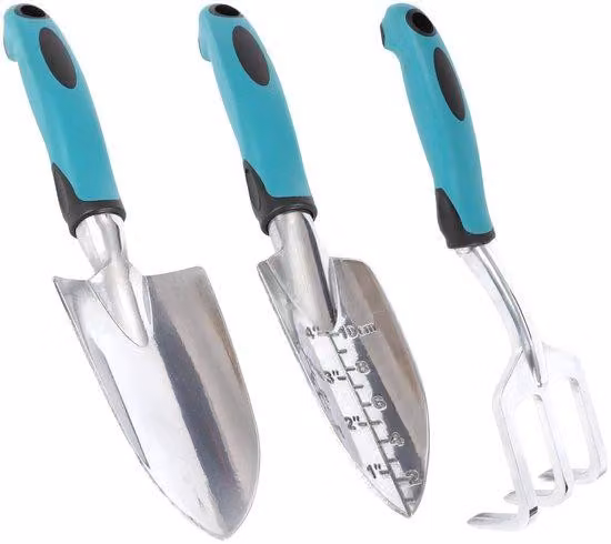 Set di attrezzi da giardino, in alluminio leggero, impermeabile, 3 pezzi, attrezzi da giardino con guanti (verde scuro)