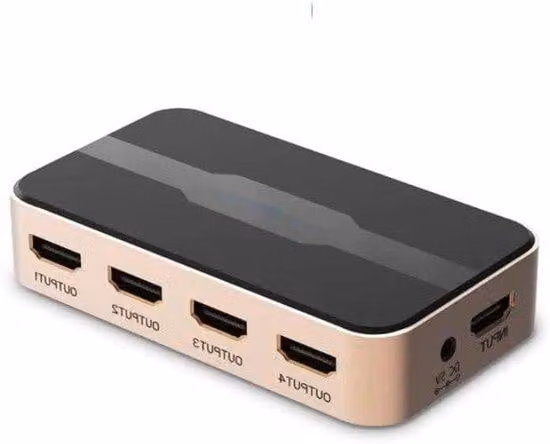 Splitter HDMI - Per collegare a più schermi - 4 porte - 19 x 9 x 45 cm - Nero e oro