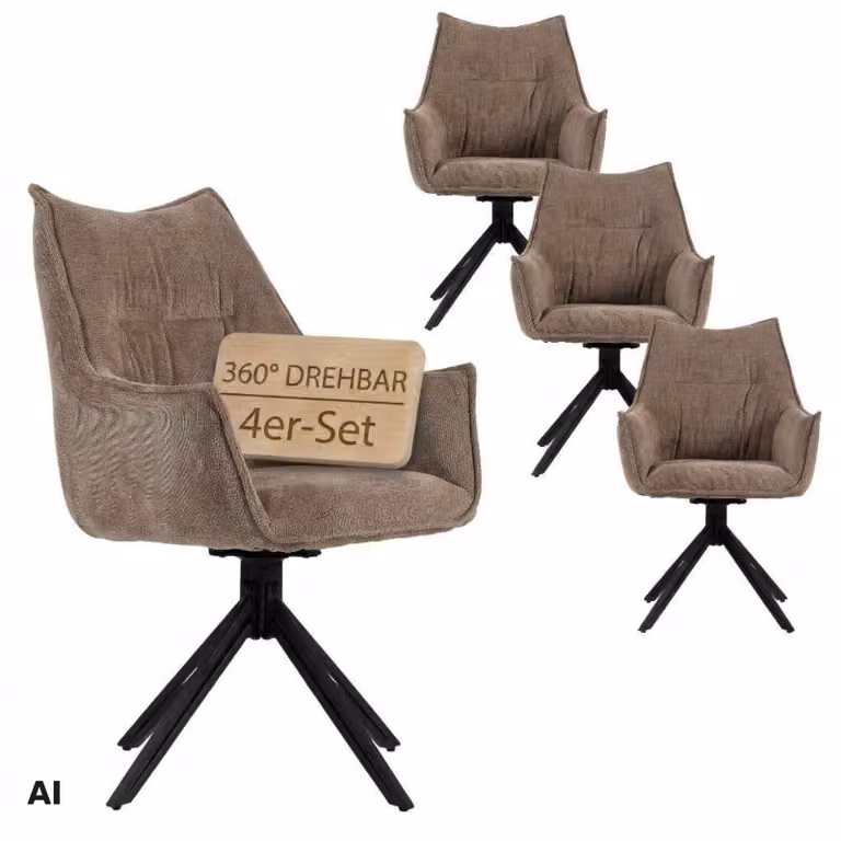 Set di 4 sedie da pranzo Ginosa marrone con braccioli e seduta girevole - imbottite