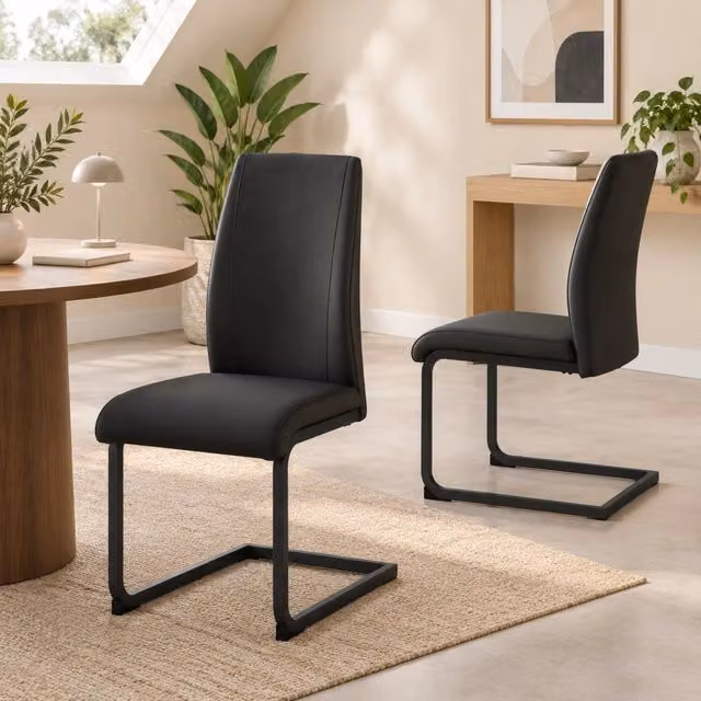Set di 2 sedie da pranzo MIVRAY in similpelle nera con schienale ergonomico e gambe in metallo nero – 1