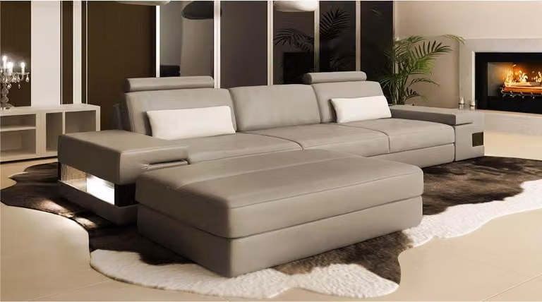 Designer Couch Polster Sitz Garnitur Sofa Garnituren 3 Sitzer + Hocker 2tlg.