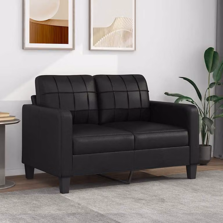 Divano a 2 posti moderno vidaXL in similpelle nera con struttura in metallo per il tuo soggiorno L: 138 cm, P: 77 cm, H: 80 cm