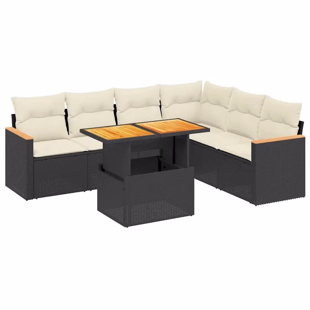 Set Divani da Giardino a L vidaXL in Polyrattan Nero con 7 Cuscini e Tavolino da Esterno – 2