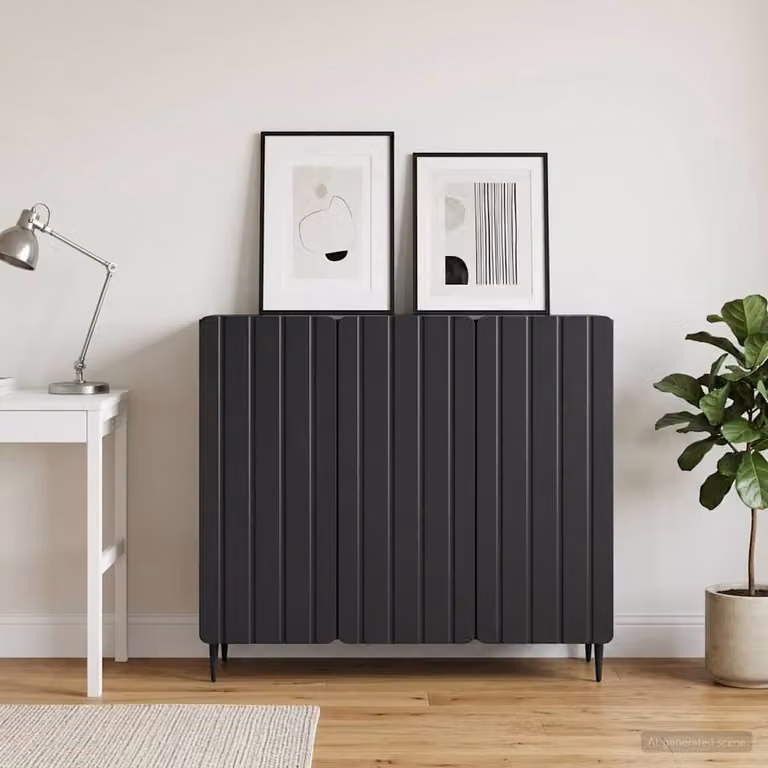 Credenza moderna vidaXL in legno ingegnerizzato e metallo, colore nero opaco, L 89 cm x P 34,5 cm x H 82 cm
