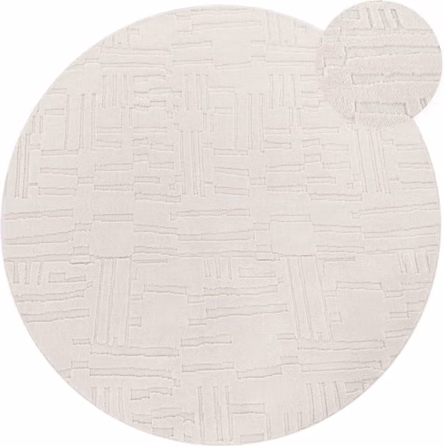 Tappeto rotondo moderno Tokko beige in poliestere con design geometrico scandinavo, Diametro: 160 cm – 1