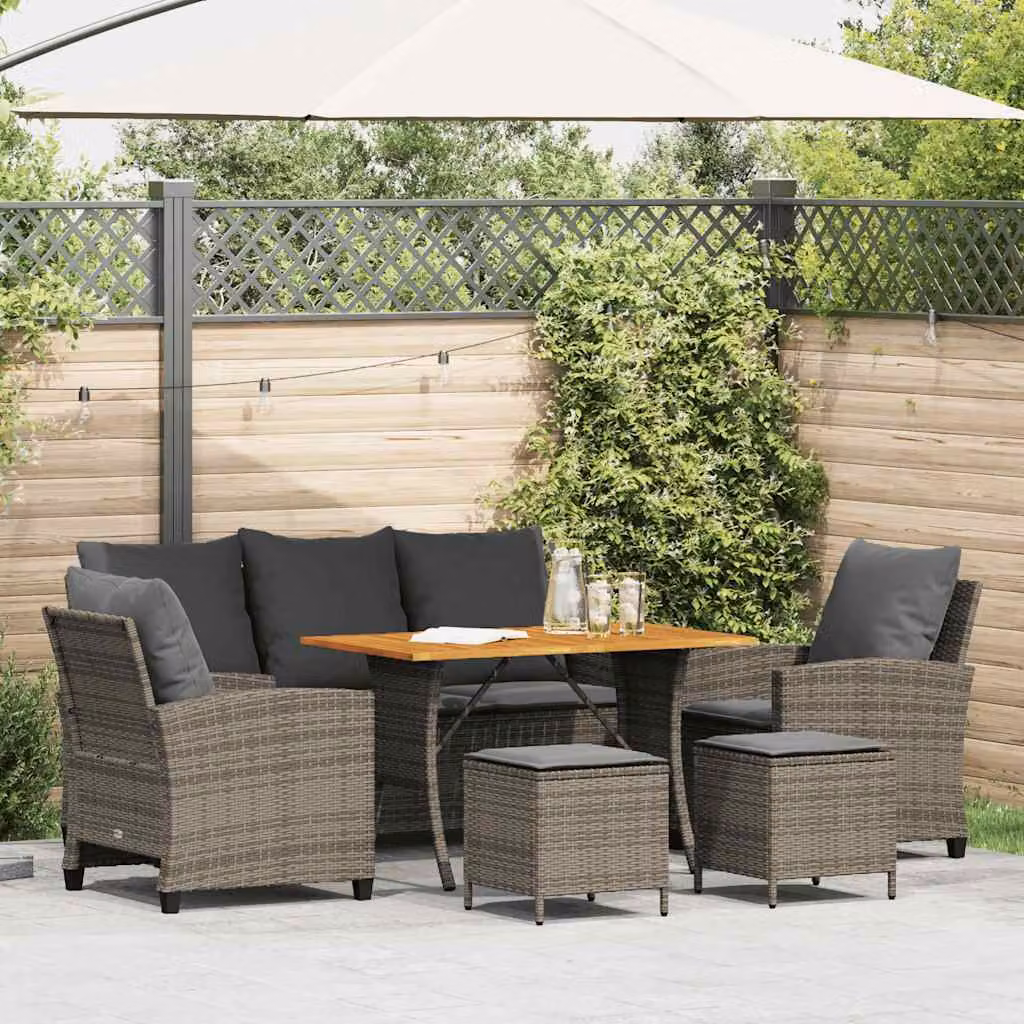 Set Divano da Giardino vidaXL 6 pz in Polyrattan Grigio con Cuscini e Tavolino