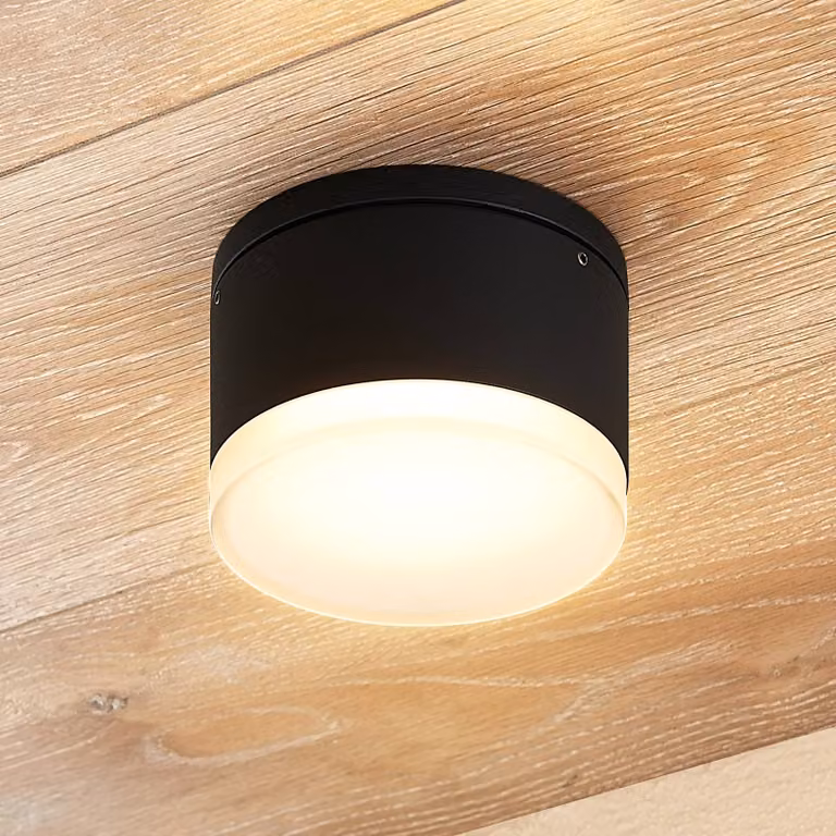 Plafoniera da esterno LED Lindby Mathea, cilindrica Mathea, Nero, Alluminio, Moderno, Plafoniere LED