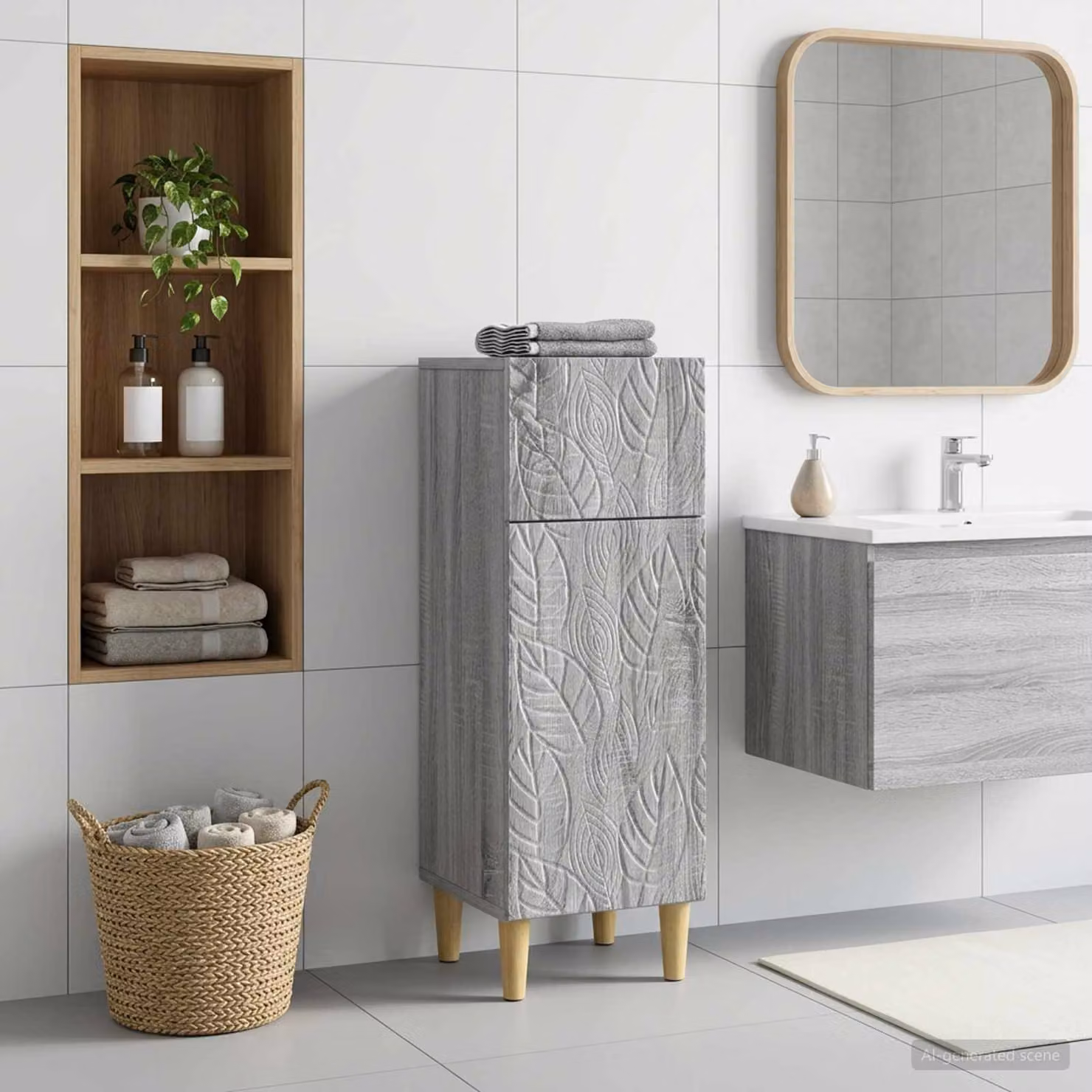Mobiletto da bagno moderno vidaXL DELFT in stile Sonoma grigio L: 30 cm, P: 31 cm, H: 80 cm