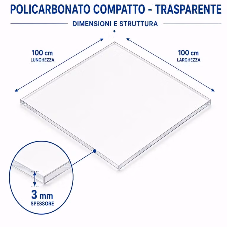 EZOOZA Foglio di Policarbonato Compatto Trasparente, Spessore: 3 mm, L/P: 100 x 100 cm, Confezione da 5 Pezzi