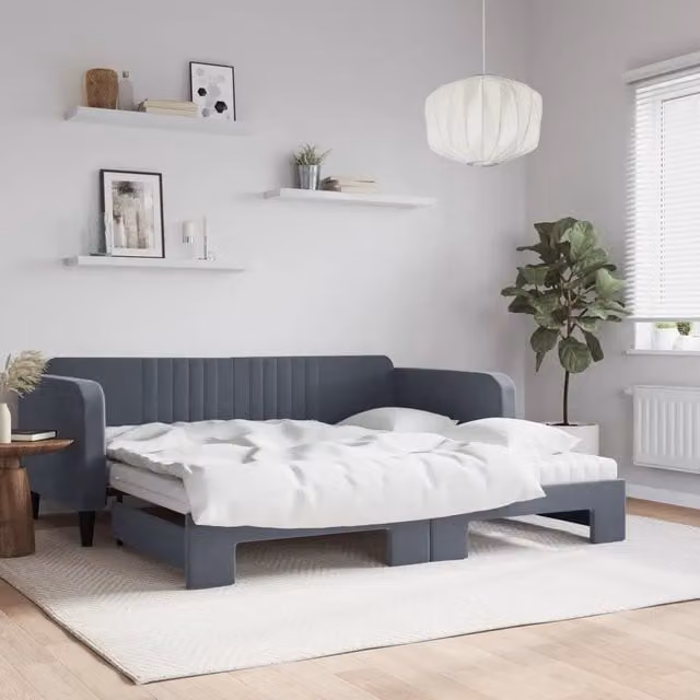 Divano Letto Estraibile vidaXL in Velluto Grigio con Materasso 100x200 cm – 1