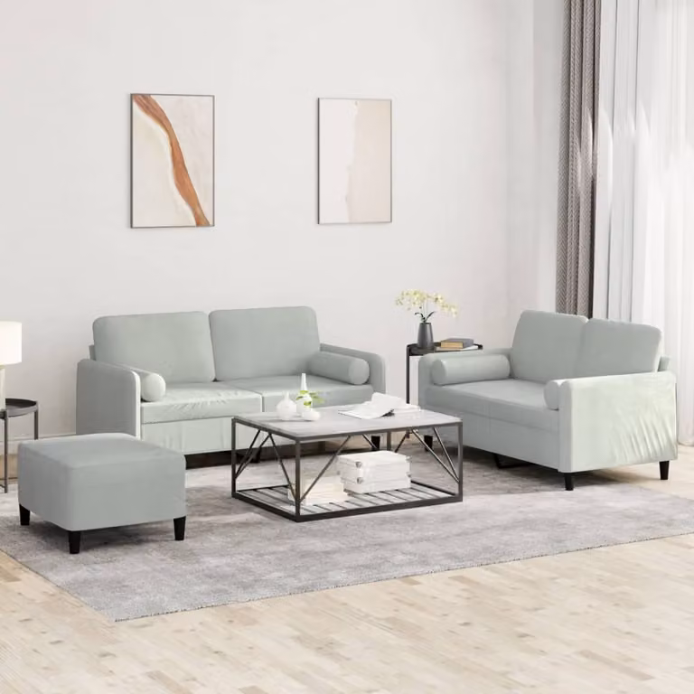 Maison Exclusive - Set divano a 3 posti con cuscini in velluto grigio chiaro