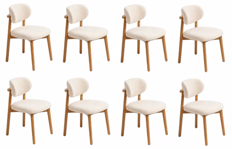Set di sedie bianco-marrone. Sedie adatte per la sala da pranzo e la cucina. Arredamento per la sala da pranzo