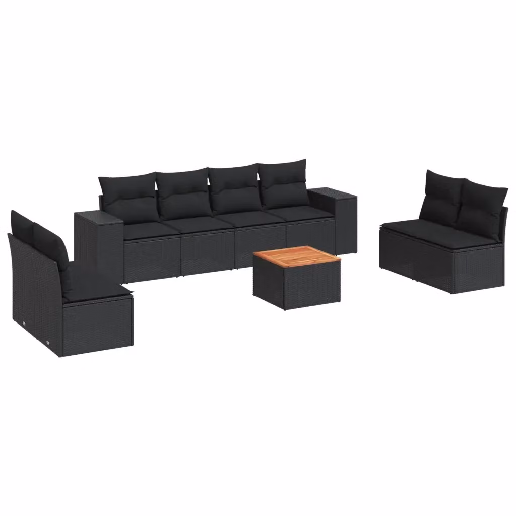 vidaXL Set Divani da Giardino 9 pz in Polyrattan Nero con Cuscini e Tavolino per Terrazza e Giardino – 2