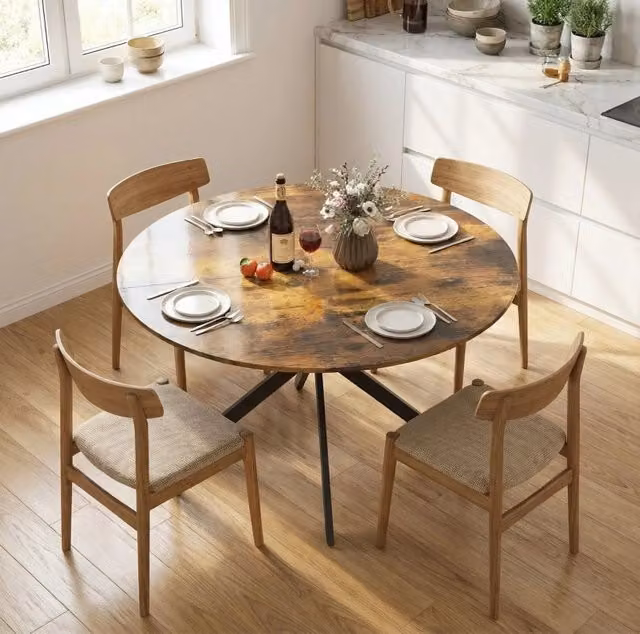 Tavolo da pranzo rotondo 120 x 120 x 75 cm marrone rustico, stile industriale