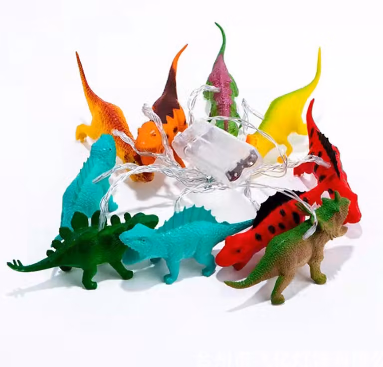 Catena luminosa a tema dinosauri, con 10 figure a LED, lunghezza 1,7 metri, alimentata a batteria, multicolore