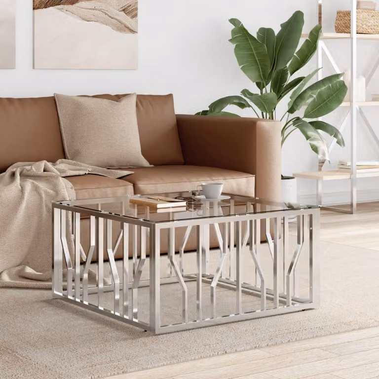 Maison Exclusive - Tavolino 80x80x40 cm, acciaio inossidabile e vetro