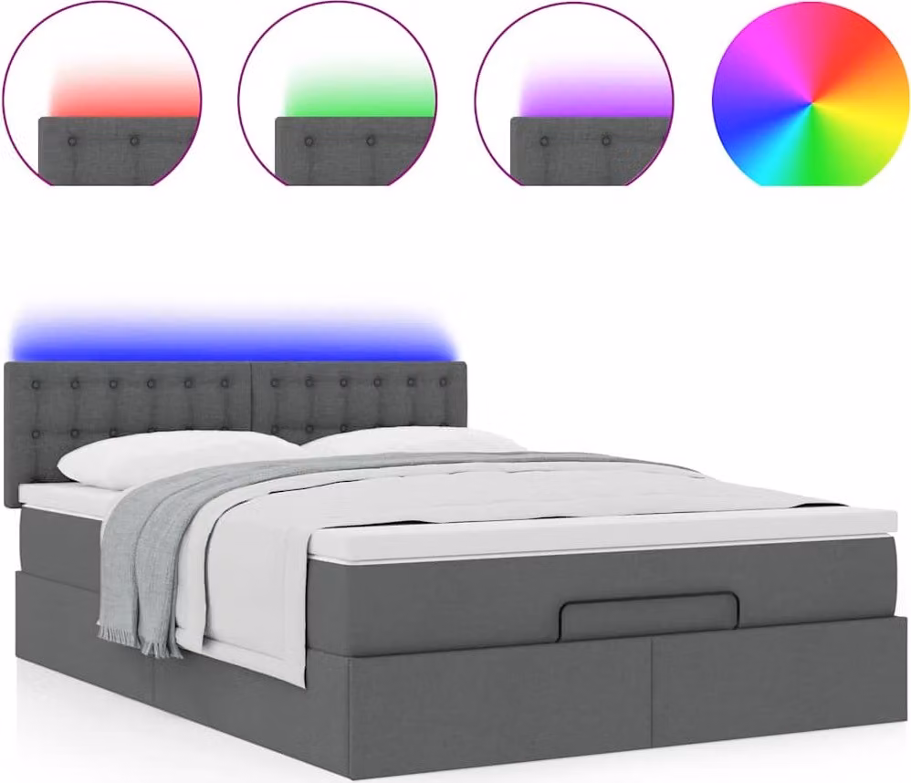 Pouf Letto con Materasso e LED Grigio Scuro 140x200 cm