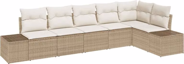 Set Divano da Giardino 6 pcs Beige e Crema polyrattan