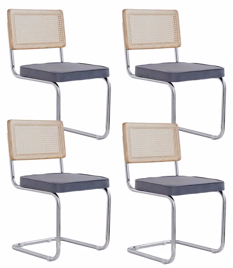 Sedie da pranzo - Set da 4 - Rivestimento in velluto - Seduta imbottita - Gambe in metallo - Design moderno - 84 x 47,5 x 44 cm - Grigio chiaro