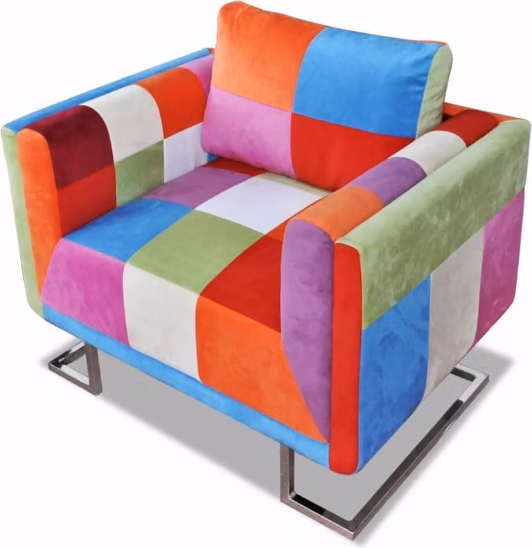 Maison Exclusive - Poltrona a forma di cubo con gambe cromate e tessuto dal design patchwork