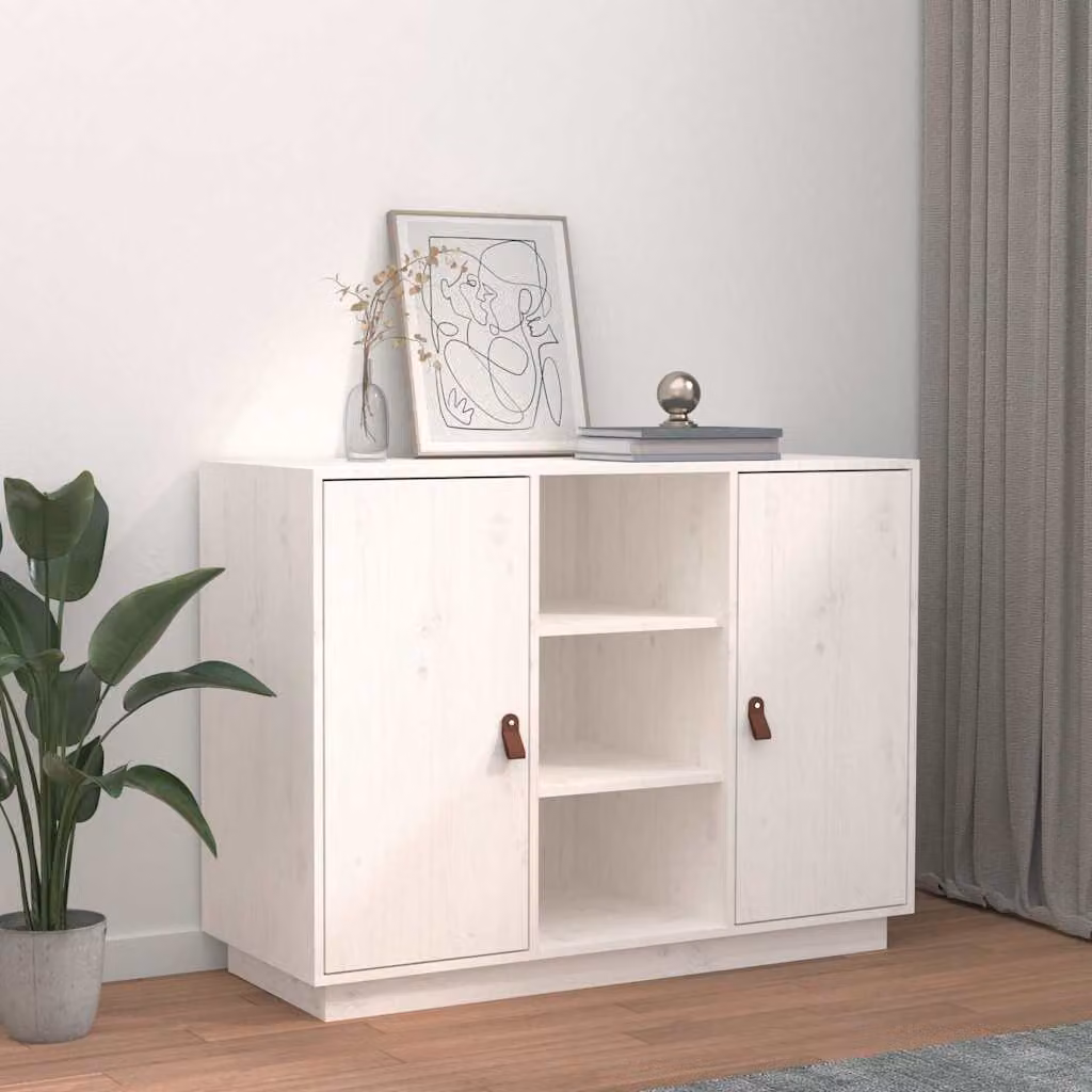 vidaXL Credenza Bianca in Legno Massello di Pino Stile Rustico L 100 cm, P 40 cm, H 75 cm – 1