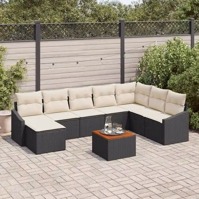 Set Divano da Giardino 9 pz Nero polyrattan 3347866