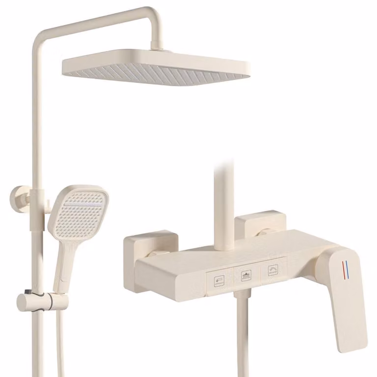 Sistema doccia moderno con tasti a pianoforte, dimensioni 30x20 cm. Doccetta a pioggia, miscelatore per vasca da bagno, modello 59A, in ottone, con altezza regolabile
