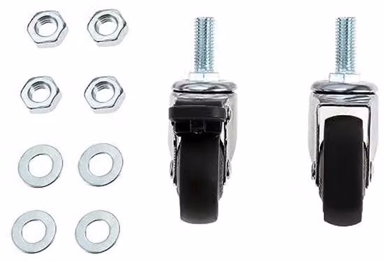 Rotelle per mobili da 2 pollici per carichi pesanti con 2 freni + viti - filettatura M6x15 mm, portata 40 kg - 4 rotelle a forcella con freni per mobili - nero - rotelle per impieghi gravosi