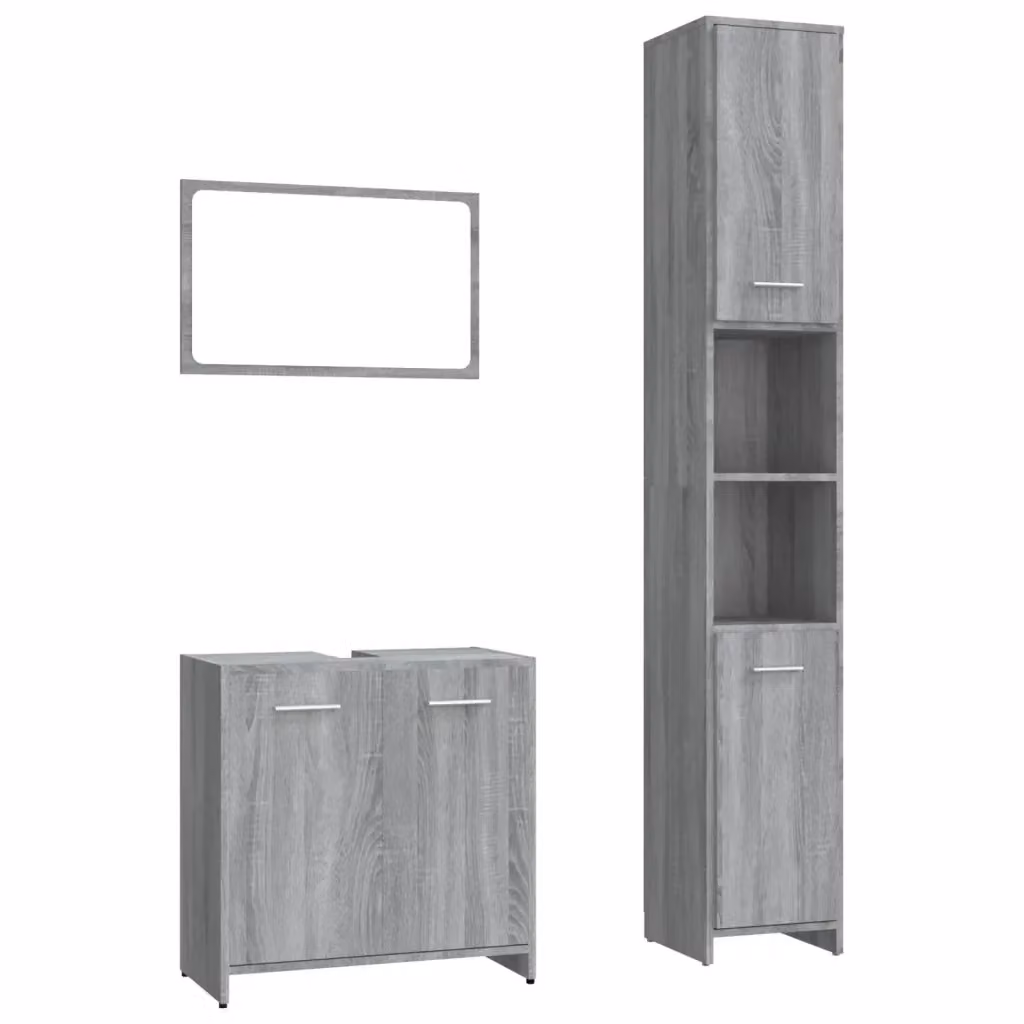 Set Mobili da Bagno Moderno vidaXL in Grigio composto da Mobile Lavabo, Pensile con Specchio e Armadietto Alto – 2